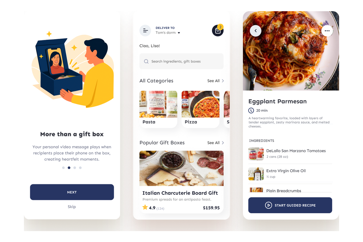 DeLallo website and digital gifting experience screen